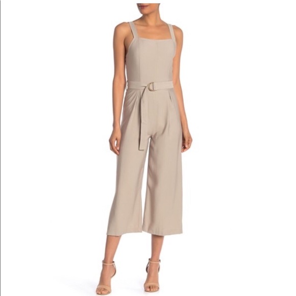 J.O.A. Weston Khaki Cropped Jumpsuit - Picture 1 of 8